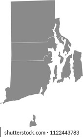 Rhode Island county map vector outline gray background. Map of Rhode Island state of United States of America with highly detailed borders