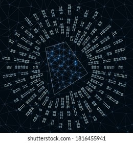 Rhode Island digital map with binary rays radiating around a glowing state. Internet connections and data exchange design. Vector illustration.