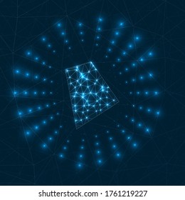 Rhode Island digital map. Glowing rays radiating from the us state. Network connections and telecommunication design. Vector illustration.