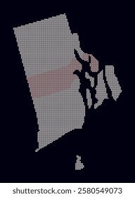 Rhode Island dotted map. Digital style map of the state on a dark background. Rhode Island shape with circle dots. Colored dots style. Small size circles. Stylish vector illustration.