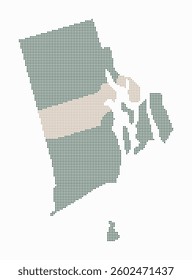 Rhode Island dotted map. Digital style map of the state on white background. Rhode Island shape with circle dots. Colored dots style. Small size circles. Simple vector illustration.