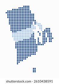 Rhode Island dotted map. Digital style map of the state on white background. Rhode Island shape with circle dots. Colored dots style. Large size circles. Trending vector illustration.
