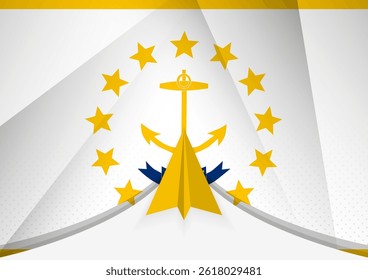 Rhode Island Flag with Abstract Paper Airplane Design, National Flag in a geometric folded paper style. Vector illustration.