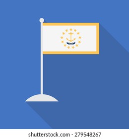 Rhode Island flag with flagpole flat icon with long shadow. Vector illustration EPS10