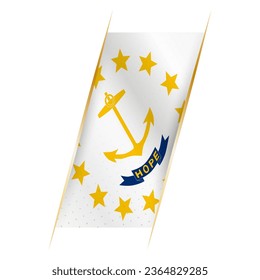 Rhode Island flag in the form of a banner with waving effect and shadow. Modern vector design.