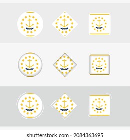 Rhode Island flag icons set, vector flag of Rhode Island. Three versions of icon.