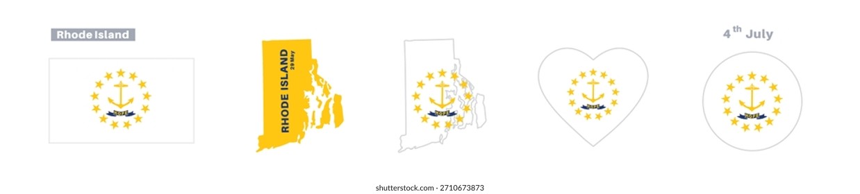 Rhode Island flag and map set. Rhode Island state flag in celebration of May 29th	