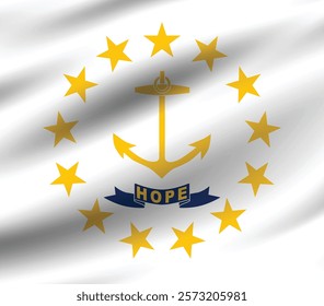 Rhode Island flag official colors and proportion digital vector illustration. Pleated flag.