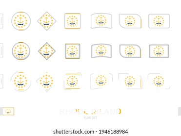Rhode Island flag set, simple flags of Rhode Island with three different effects. Vector illustration.