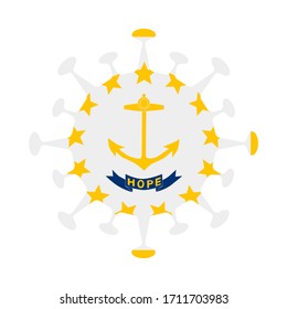 Bandera de Rhode Island en forma de virus. Signo de estado de Estados Unidos. Ilustración vectorial.