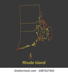 Rhode Island gradient outline,stroke of map with administrative division. Modern line style vector illustration