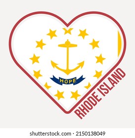 Rhode Island heart flag badge. Made with Love from Rhode Island logo. Flag of the US state in heart shape. Vector illustration.