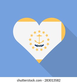 Rhode Island heart flag flat style with long shadow. Patriotic design. Vector EPS10