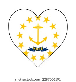Rhode Island Heart Shape Flag. Die liebende Insel Rhode. Besuchen Sie Rhode Island. Nordamerika. Amerika. Grafikdesign der Vektorgrafik.