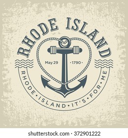 Rhode Island heart stylized emblem state of America, white, vintage vector illustration