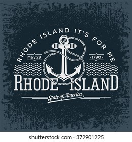 Rhode Island horizontal stylized emblem state of America, black, vintage vector illustration