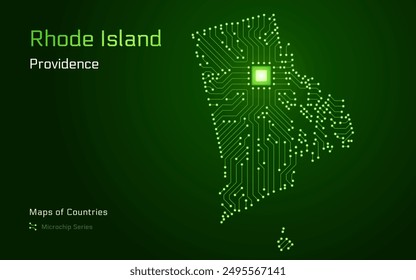 Rhode Island Map with a capital of Providence Shown in a Microchip Pattern. E-government. United States vector maps. Microchip Series	
