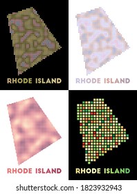 Rhode Island map. Collection of map of Rhode Island in dotted style. Borders of the us state filled with rectangles for your design. Vector illustration.