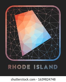 Rhode Island map design. Vector low poly map of the us state. Rhode Island icon in geometric style. The us state shape with polygnal gradient and mesh on dark background.