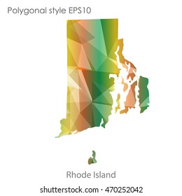 Rhode Island map in geometric polygonal style.Abstract gems triangle,modern design background. Vector illustration EPS10