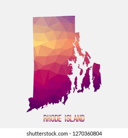 Rhode Island map in geometric polygonal,mosaic style.Abstract tessellation,modern design background,low poly. Geometric cover, mockup. Vector illustration.