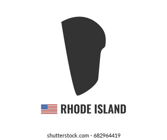 Rhode Island map isolated on white background silhouette. Rhode Island USA state. American flag. Vector illustration.