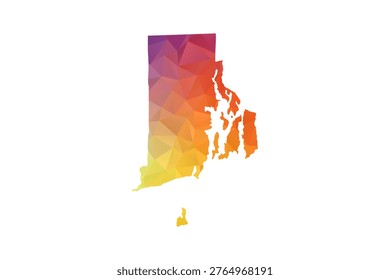 Rhode Island Map - Polygon Style Vector Illustration in Rainbow Gradient, Low Poly Multicolor Geometric Design, Isolated on White Background, Suitable for Reports, and Creative Projects.