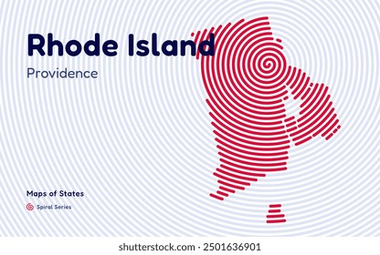 Rhode Island Map in Spiral Formation: Providence Takes Center Stage. Fingerprint and stripes pattern. American states maps