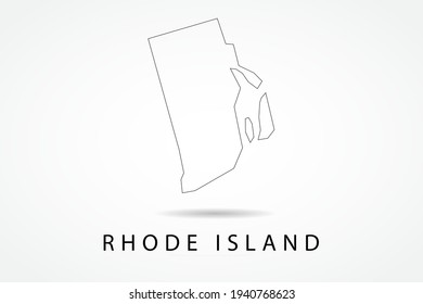 Mapa de Rhode Island - Estado de USA Map Plantilla vectorial internacional con contorno negro delgado o contorno estilo de esbozo gráfico y color negro aislado en fondo blanco - Ilustración vectorial eps 10