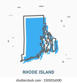 Rhode Island map in thin line style. Rhode Island infographic map icon with small thin line geometric figures.  Rhode Island state. Vector illustration linear modern concept