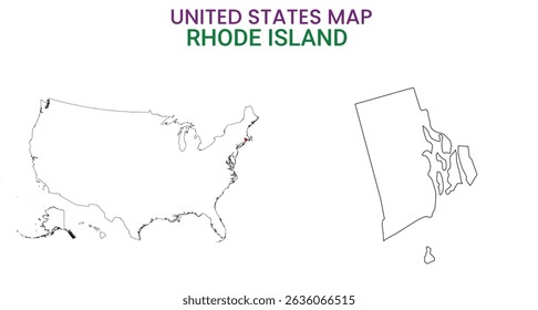Rhode Island map of USA state. Rhode Island map vector illustration. Rhode Island vector map on white background.