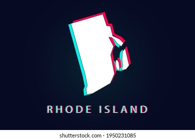 Rhode Island Map - USA, United States of America map, World map vector template with Unique Design Abstract Digital Glitch and 3d  including blue, red and white color isolated on dark background