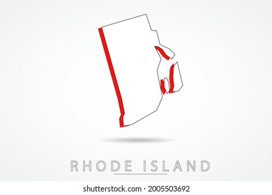 Rhode Island Map - USA, United States of America map, World Map International vector template with red and outline graphic sketch style isolated on white background - Vector illustration eps 10