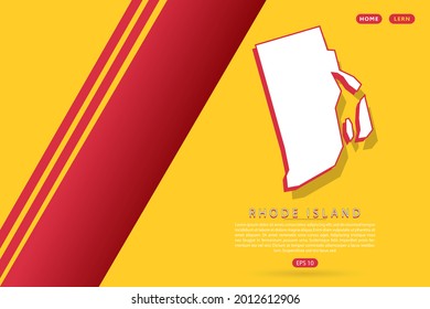 Rhode Island Map - USA, United States of America map, World map vector template with isometric style including shadow, white and red color on yellow background - Vector illustration eps 10