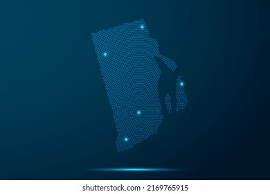 Mapa de Rhode Island - EE.UU., Estados Unidos de América Mapa plantilla vectorial con puntos, estilo de semitono y luz, línea de red, esfera de diseño sobre fondo de tecnología azul - Ilustración vectorial ep 10