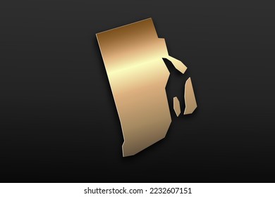 Rhode Island Map - USA, United States of America Map vector template with 3D, gold luxury style including shadow on black background for design, education, website - Vector illustration eps 10