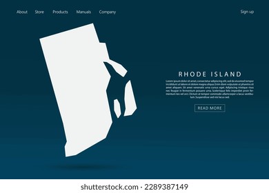 Rhode Island Map - USA, United States of America Map vector template with 3d white color on dark blue and green gradient color background for website template design - Vector illustration eps 10