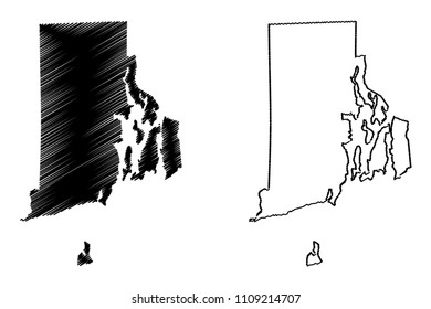 Rhode Island map vector illustration, scribble sketch Rhode Island map