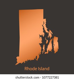 Rhode Island map,border with chrome,orange,copper metal shine gradient. Vector illustration