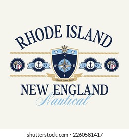 Rhode Island Nautical Vector Slogan Graphic