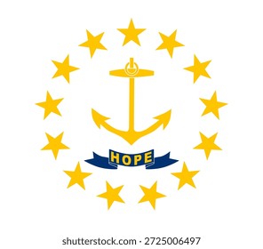 Bandeira oficial de Rhode Island. Parte dos Estados Unidos. Design limpo para impressão, Web ou uso educacional. Ilustração vetorial.