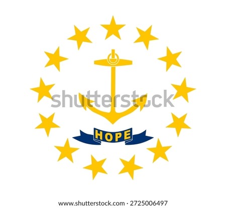Rhode Island official state flag. Part of The United States of America. Clean design for print, web, or educational use. Vector illustration.