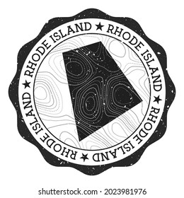 Rhode Island outdoor stamp. Round sticker with map of us state with topographic isolines. Vector illustration. Can be used as insignia, logotype, label, sticker or badge of the Rhode Island.