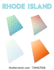 Rhode Island polygonal us state map. Mosaic style maps collection. Bright abstract tessellation, geometric, low poly, modern design. Rhode Island polygonal maps for infographics or presentation.