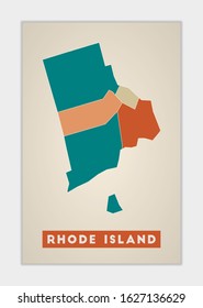 Rhode Island poster. Map of the us state with colorful regions. Shape of Rhode Island with us state name. Trendy vector illustration.