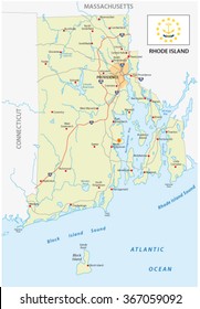 Rhode Island Road Map With Flag