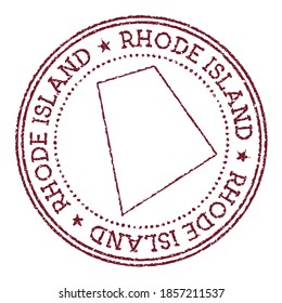 Rhode Island round rubber stamp with us state map. Vintage red passport stamp with circular text and stars, vector illustration.