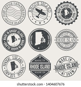 Rhode Island Set of Stamps. Travel Stamp. Made In Product. Design Seals Old Style Insignia.