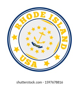 Rhode Island sign. Round US state logo with flag of Rhode Island. Vector illustration.