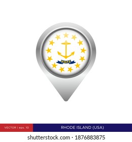 Rhode Island State Flag Map Pin Icon Vector Illustration Design Template.